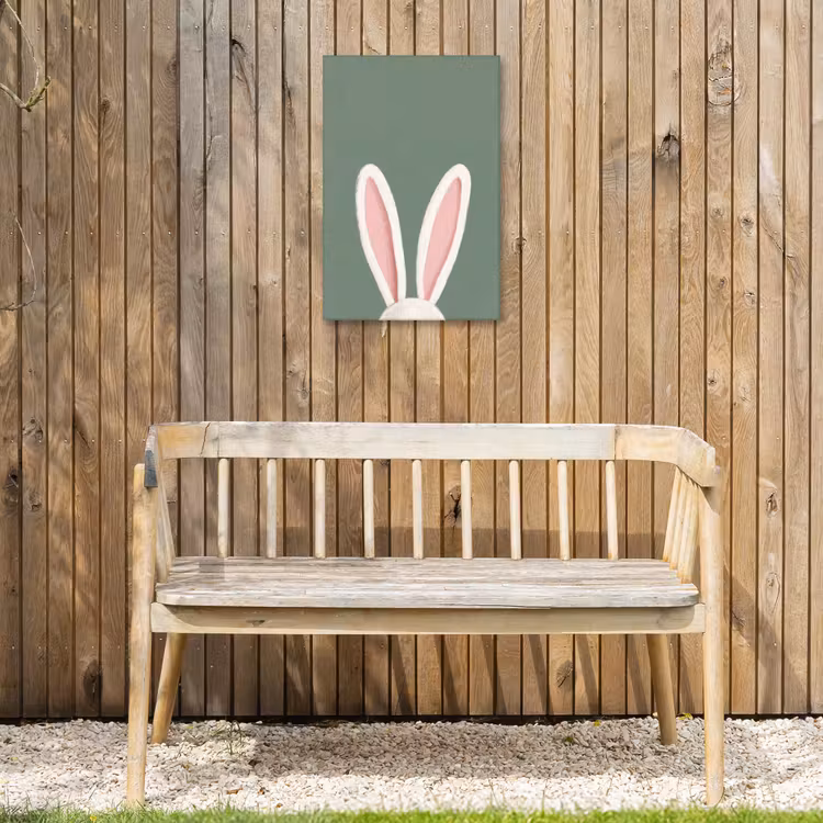 Hazen - Oren - Roze Tuinposter op houten frame 2 cm dik klein -sfeer4