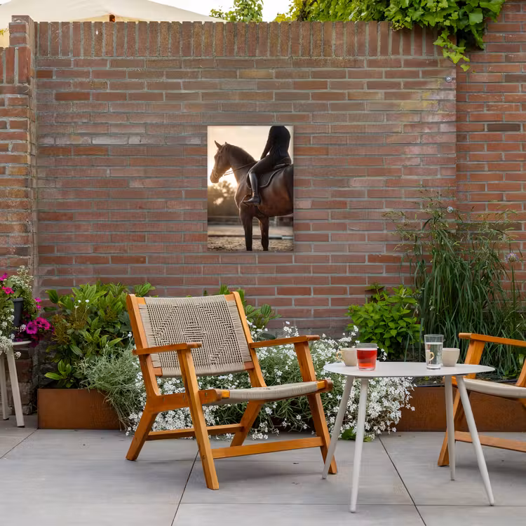 Harmonie - Ruiter - Zon Tuinposter op houten frame 2 cm dik klein -sfeer3
