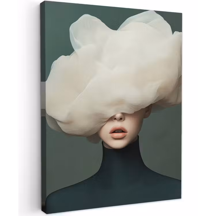 Hoed - Vrouw - Beige Tuinposter op houten frame 2 cm dik klein -3d