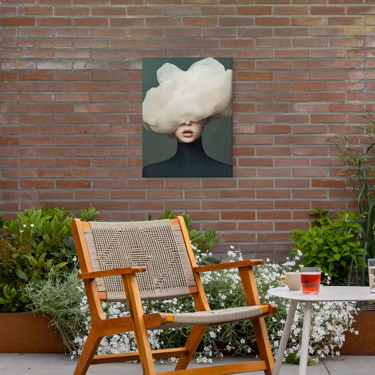 Hoed - Vrouw - Beige Tuinposter op houten frame 2 cm dik klein -sfeer3