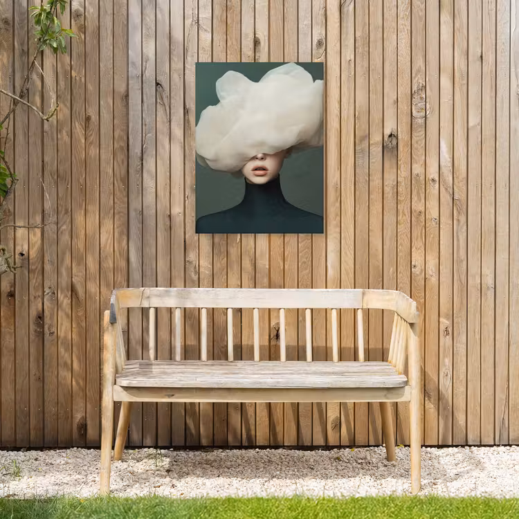 Hoed - Vrouw - Beige Tuinposter op houten frame 2 cm dik klein -sfeer4