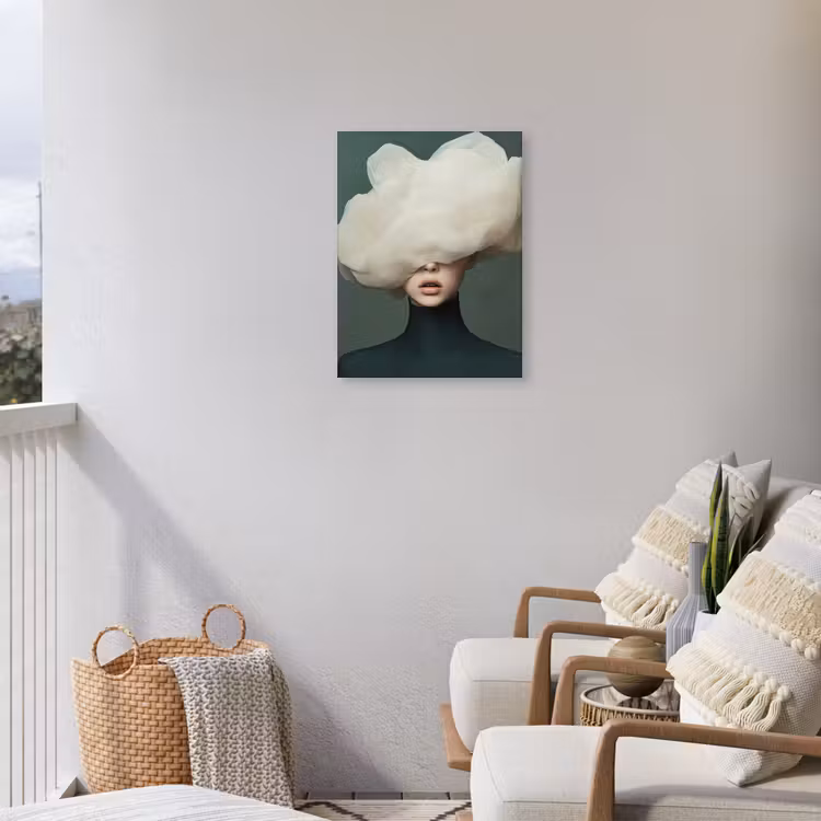 Hoed - Vrouw - Beige Tuinposter op houten frame 2 cm dik klein -sfeer1