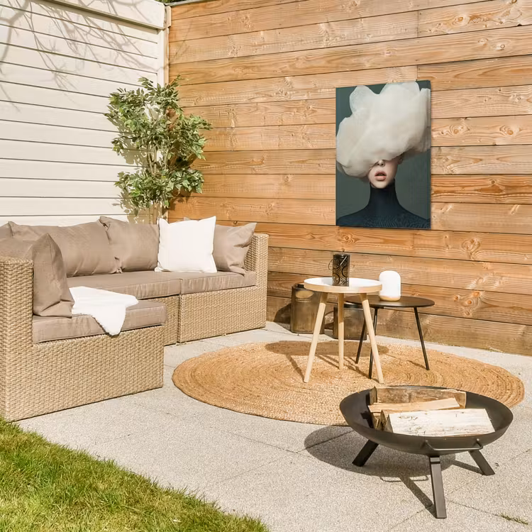 Hoed - Vrouw - Beige Tuinposter op houten frame 2 cm dik klein -sfeer2