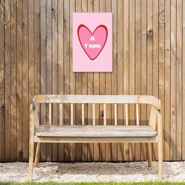 Hart - Frans - Valentijn - Roze Tuinposter op houten frame 2 cm dik klein -sfeer4