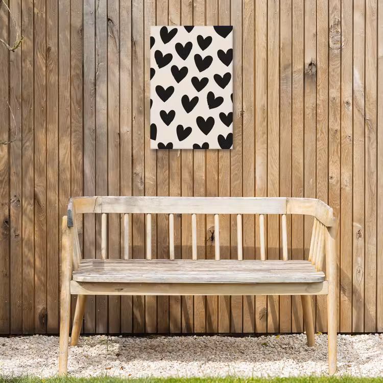 Hartjes - Zwart - Beige Tuinposter op houten frame 2 cm dik klein -sfeer4