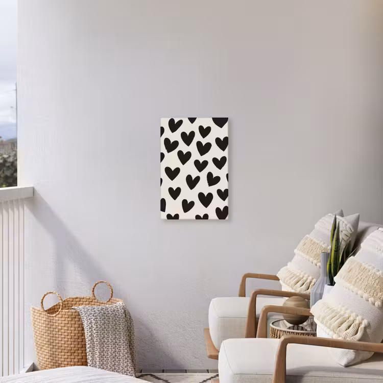 Hartjes - Zwart - Beige Tuinposter op houten frame 2 cm dik klein -sfeer1