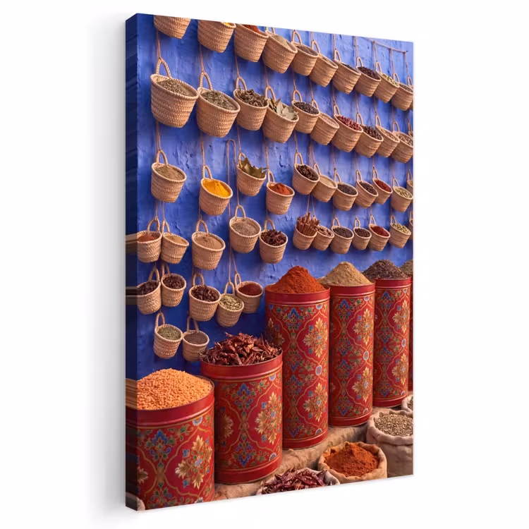 Outdoor Canvas Print - Herbs - Baskets - Market - Kruiden - Manden - Markt Tuinposter op houten frame 2 cm dik klein