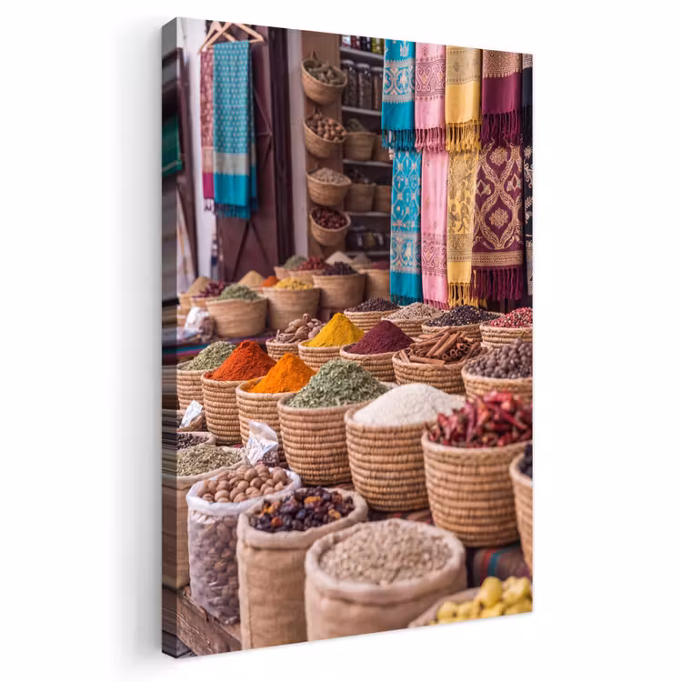 Outdoor Canvas Print - Herbs - Baskets - Oriental - Kruiden - Manden - Oosters Tuinposter op houten frame 2 cm dik klein