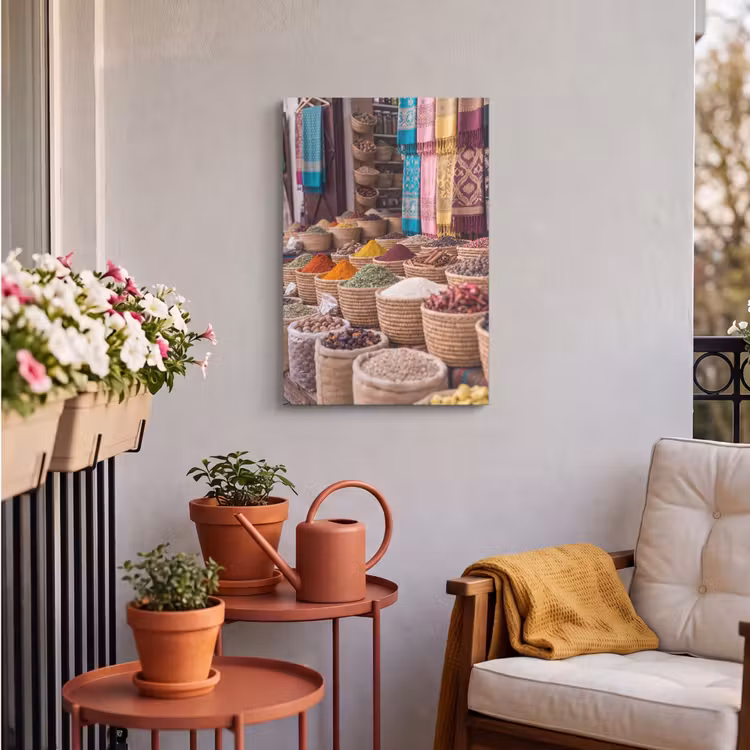 Outdoor Canvas Print - Herbs - Baskets - Oriental - Kruiden - Manden - Oosters Tuinposter op houten frame 2 cm dik klein