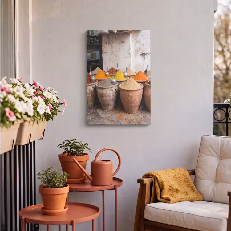 Outdoor Canvas Print - Herbs - Jars - Asian - Kruiden - Potten - Oosters Tuinposter op houten frame 2 cm dik klein