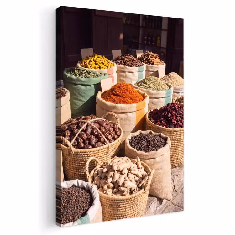 Outdoor Canvas Print - Herbs - Market - Colorful - Kruiden - Markt - Kleurrijk Tuinposter op houten frame 2 cm dik klein