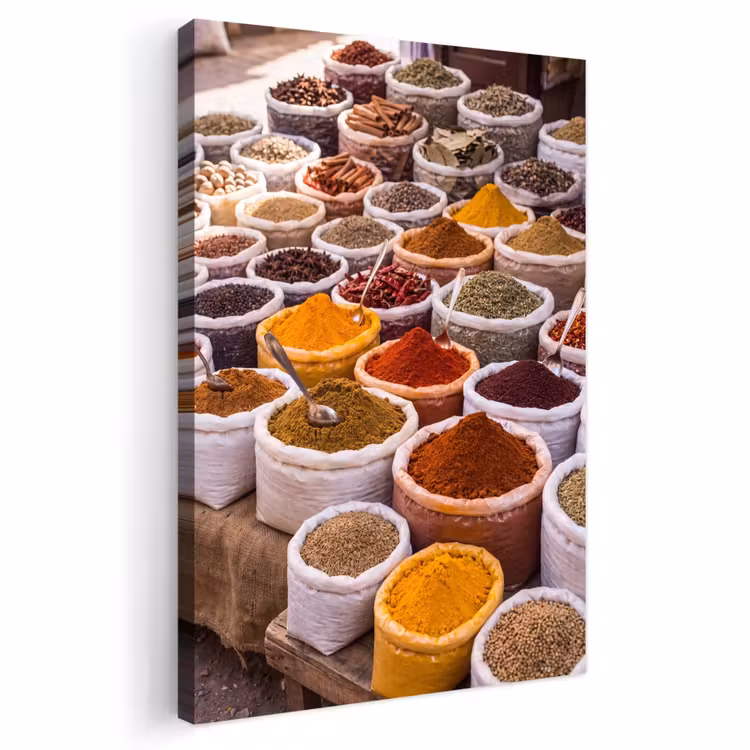 Outdoor Canvas Print - Herbs - Market - Food - Kruiden - Markt - Eten Tuinposter op houten frame 2 cm dik klein