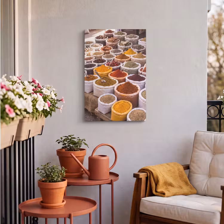 Outdoor Canvas Print - Herbs - Market - Food - Kruiden - Markt - Eten Tuinposter op houten frame 2 cm dik klein
