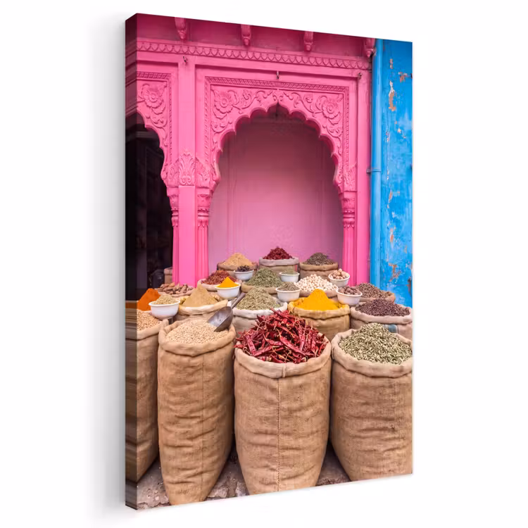Outdoor Canvas Print - Herbs - Market - Pink - Kruiden - Markt - Roze Tuinposter op houten frame 2 cm dik klein
