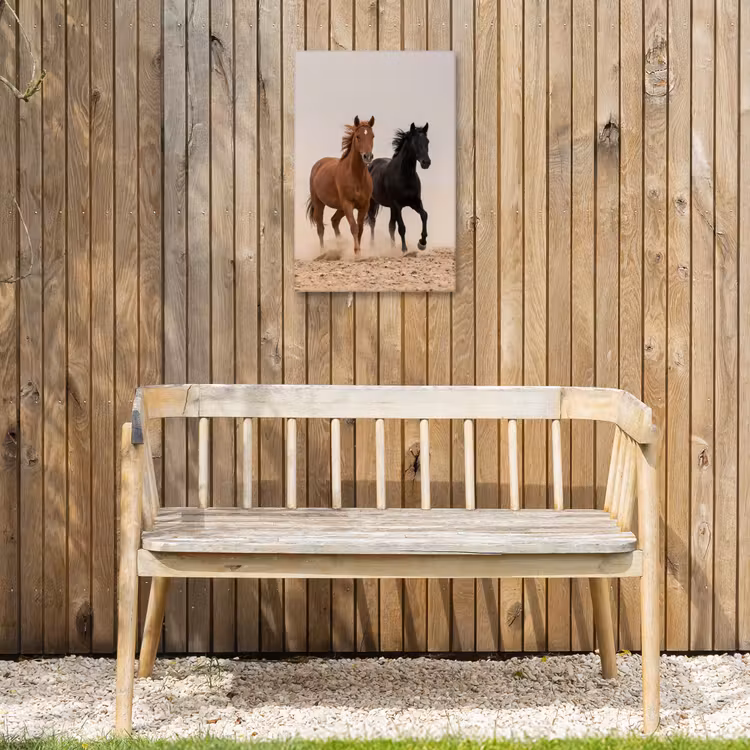 Kudde paarden - Stofwolk - Bruin - Zwart Tuinposter op houten frame 2 cm dik klein -sfeer4
