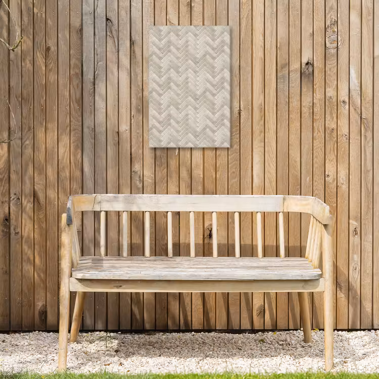 Visgraat - Wandtegel - Beige Tuinposter op houten frame 2 cm dik klein 841 -sfeer4