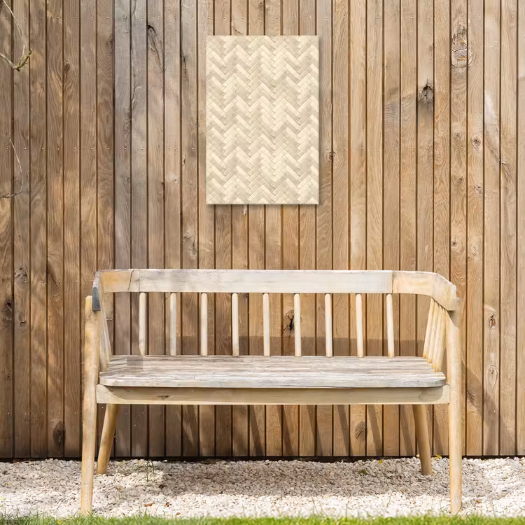 Visgraat - Wandtegel - Licht Beige Tuinposter op houten frame 2 cm dik klein 841 -sfeer4