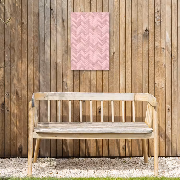 Visgraat - Wandtegel - Lichtroze Tuinposter op houten frame 2 cm dik klein 841 -sfeer4