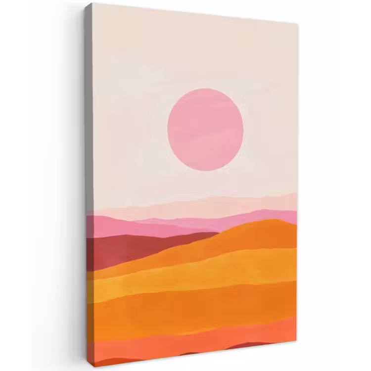 Heuvels - Oranje - Zon - Abstract Tuinposter op houten frame 2 cm dik klein -3d