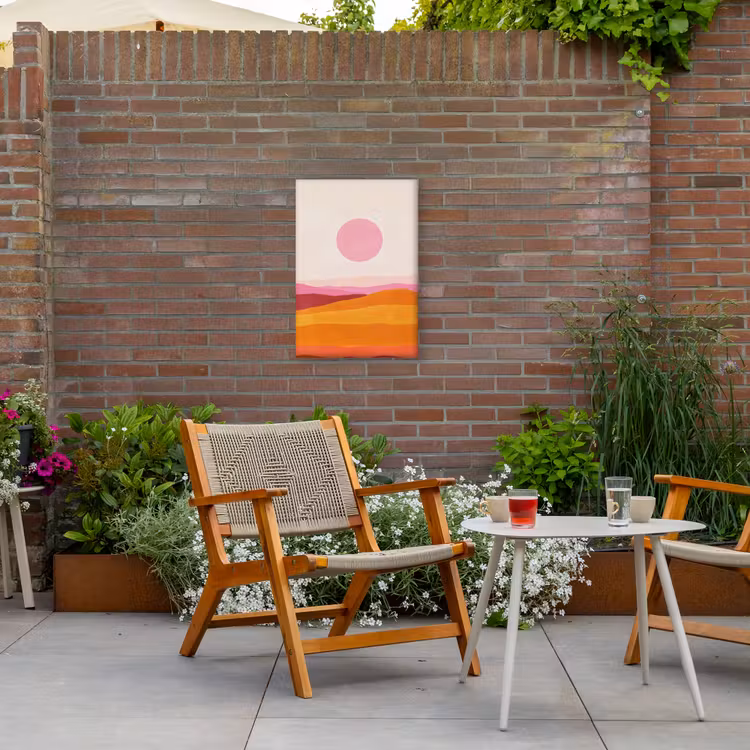 Heuvels - Oranje - Zon - Abstract Tuinposter op houten frame 2 cm dik klein -sfeer3
