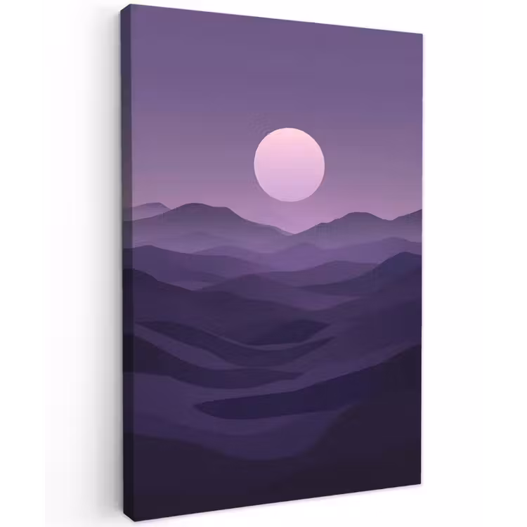 Heuvels - Paars - Mist - Zon Tuinposter op houten frame 2 cm dik klein -3d