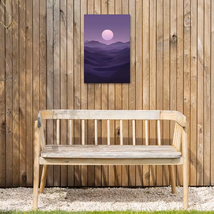Heuvels - Paars - Mist - Zon Tuinposter op houten frame 2 cm dik klein -sfeer4
