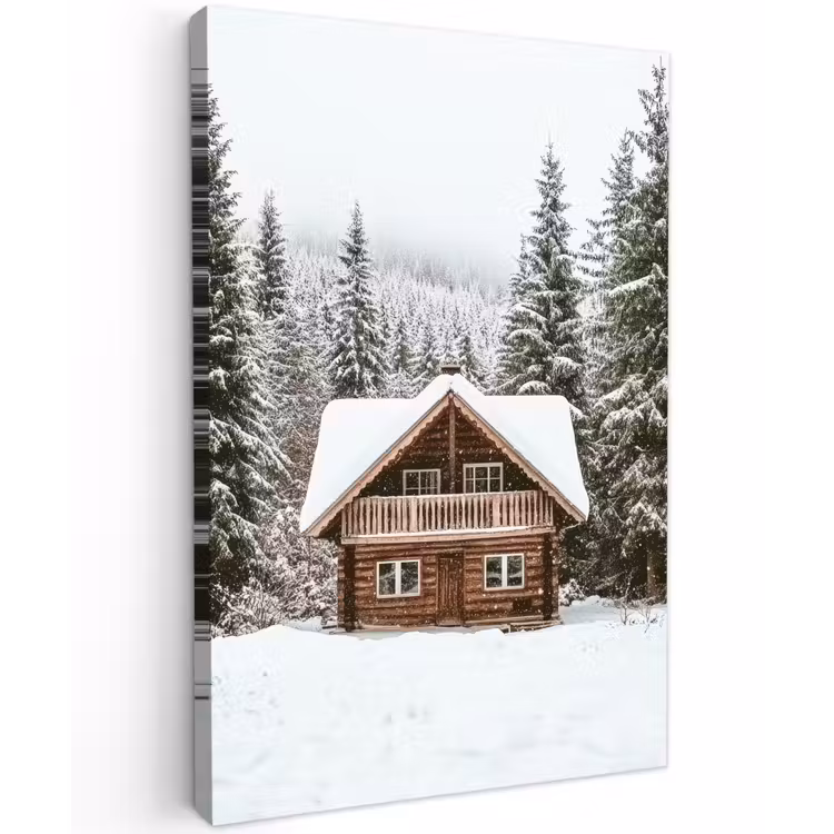 Huis - Bos - Winter - Natuur - Sneeuw Tuinposter op houten frame 2 cm dik klein -3d