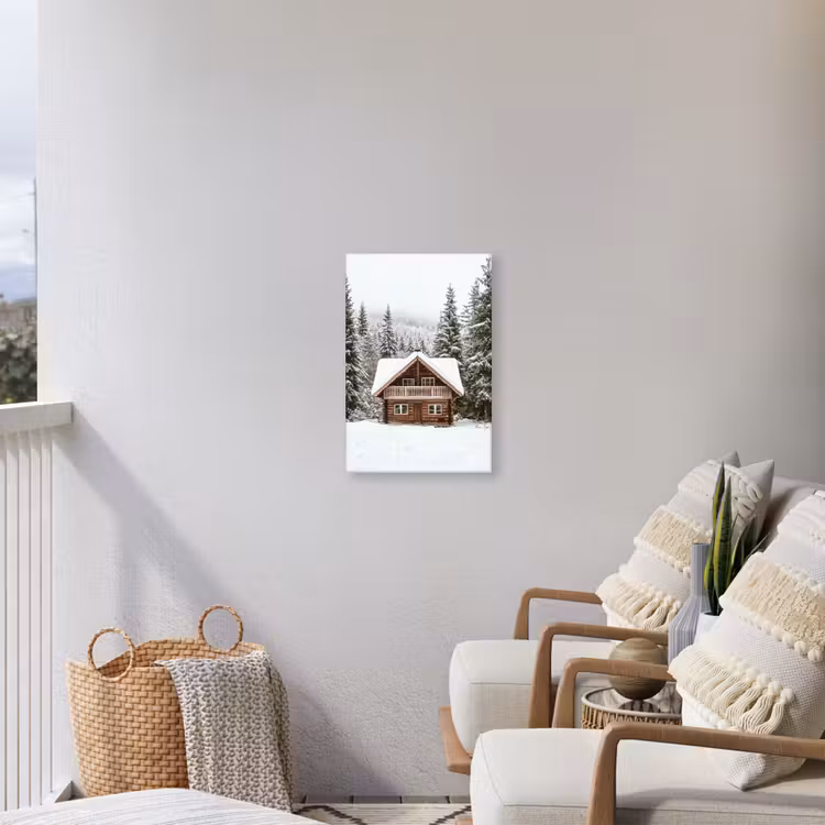 Huis - Bos - Winter - Natuur - Sneeuw Tuinposter op houten frame 2 cm dik klein -sfeer1
