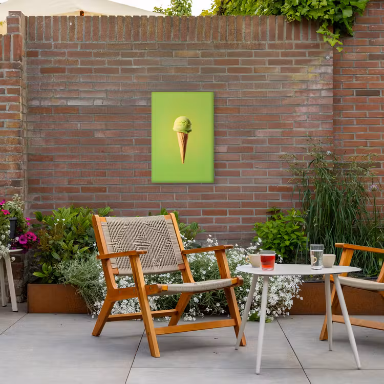 Hoorntje - Schepijs - Groen Tuinposter op houten frame 2 cm dik klein -sfeer3