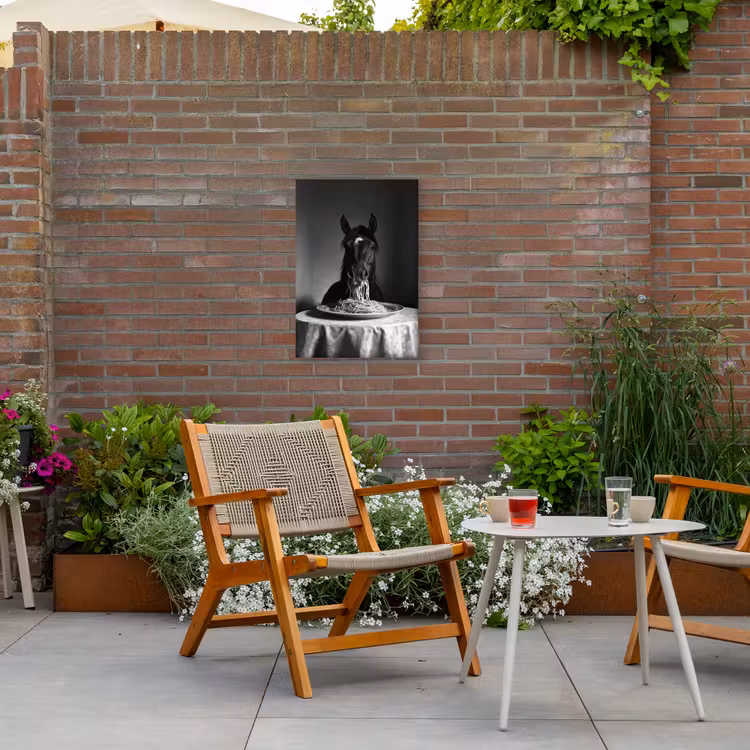Paard - Bord - Pasta - Tafelkleed - Zwart Wit - Dieren Tuinposter op houten frame 2 cm dik klein -sfeer3