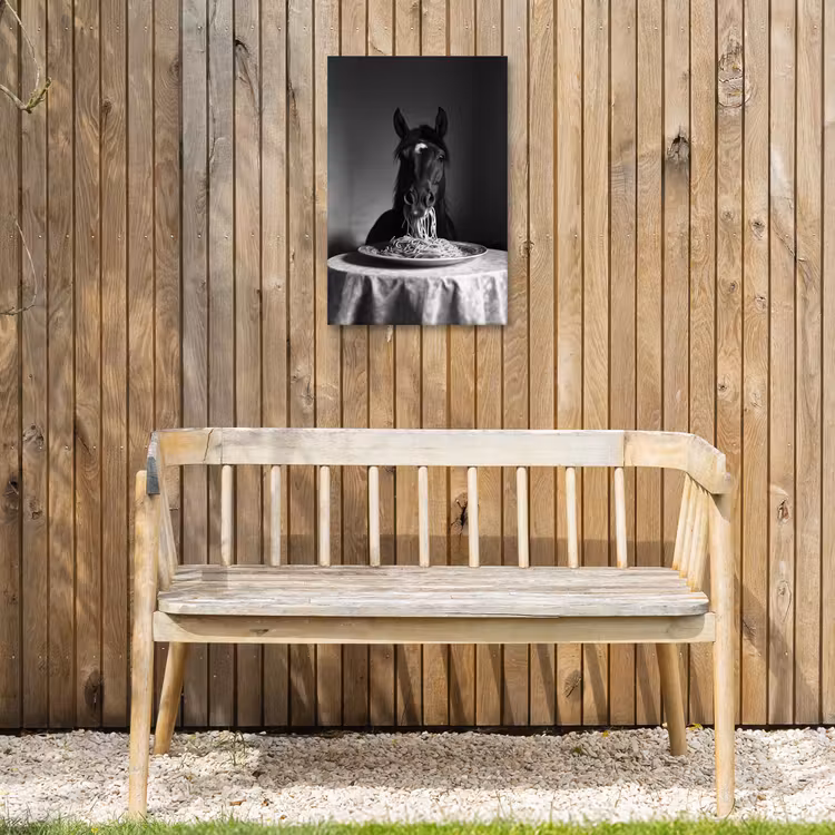 Paard - Bord - Pasta - Tafelkleed - Zwart Wit - Dieren Tuinposter op houten frame 2 cm dik klein -sfeer4