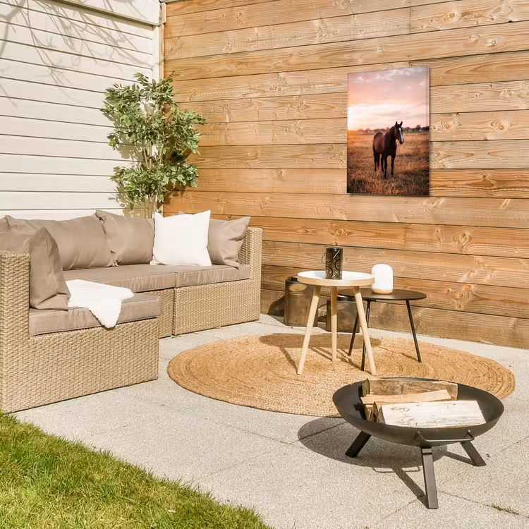 Paard - Zonsondergang - Bruin Tuinposter op houten frame 2 cm dik klein -sfeer2