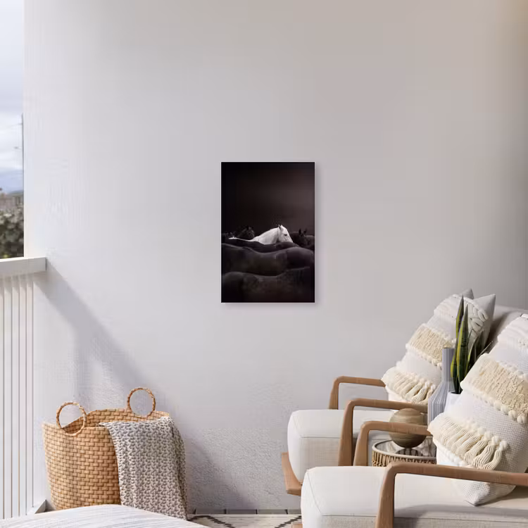 Paarden - Zwart - Wit - Kudde Tuinposter op houten frame 2 cm dik klein -sfeer1