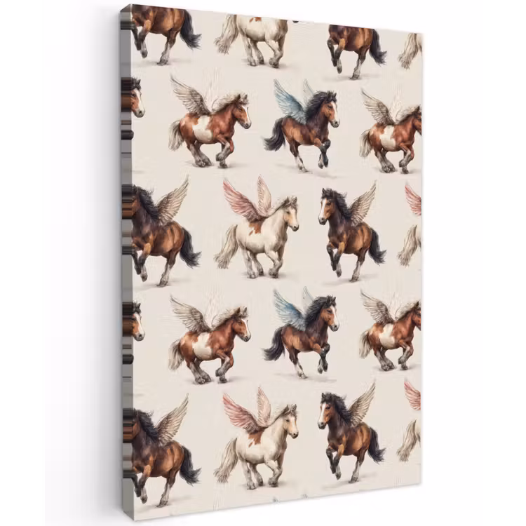 Paarden - Vleugels - Kleurrijk Tuinposter op houten frame 2 cm dik klein 841 -3d