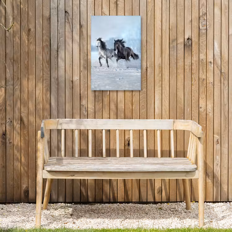 Paarden - Winter - Dieren - Natuur - Sneeuw Tuinposter op houten frame 2 cm dik klein -sfeer4