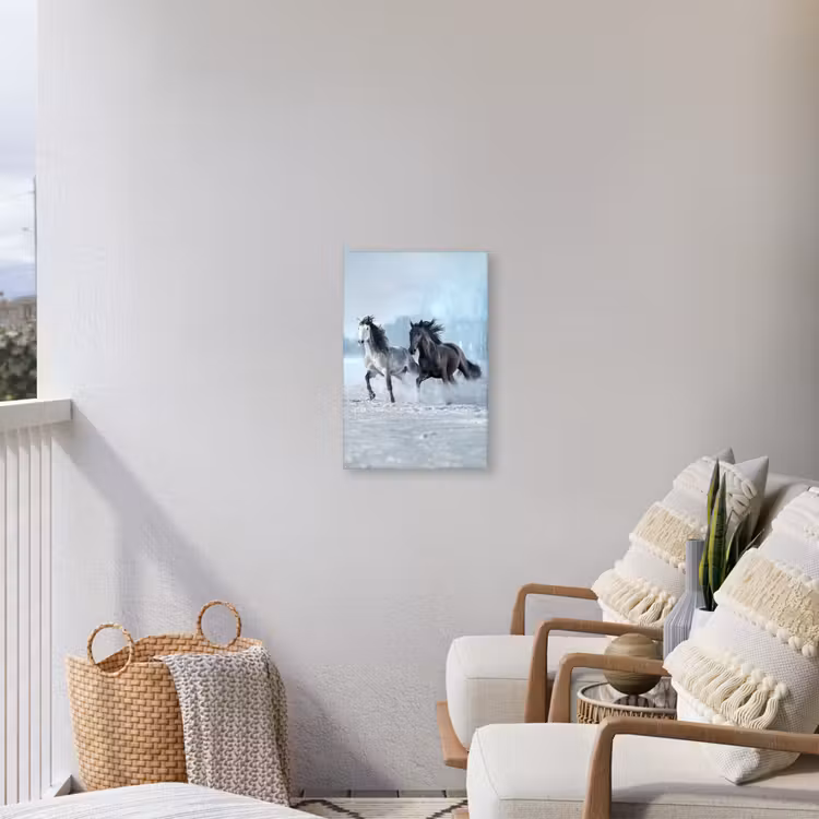Paarden - Winter - Dieren - Natuur - Sneeuw Tuinposter op houten frame 2 cm dik klein -sfeer1