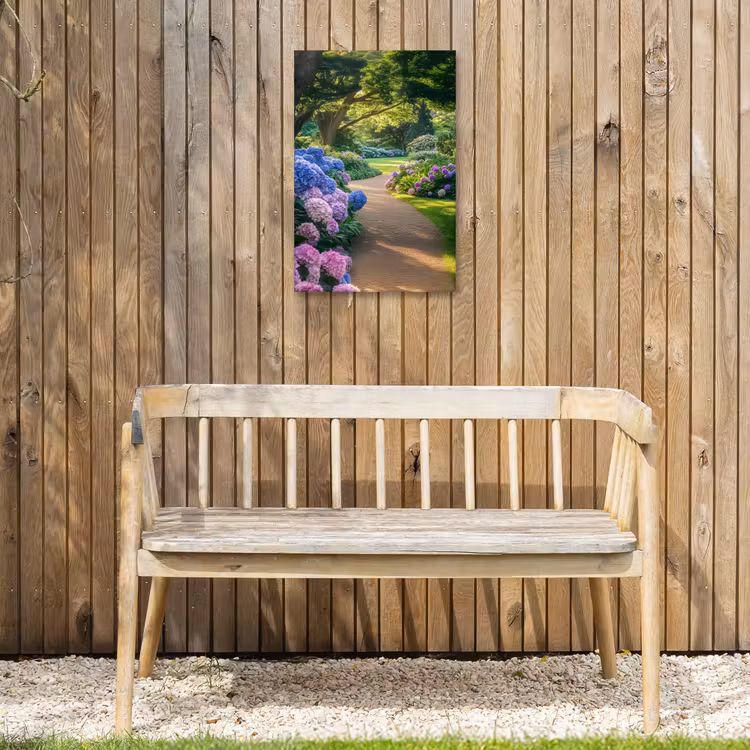 Hortensia- Park - Pad Tuinposter op houten frame 2 cm dik klein -sfeer4