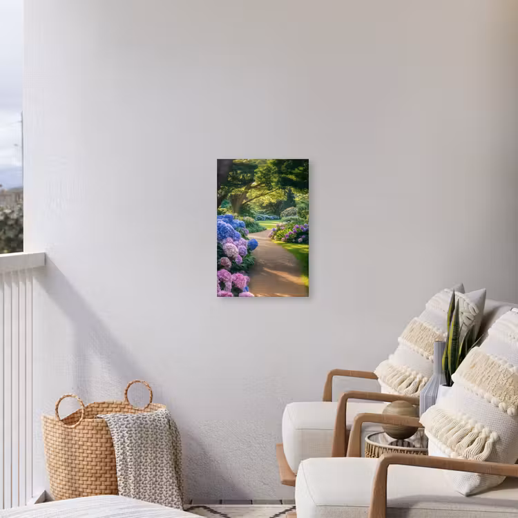 Hortensia- Park - Pad Tuinposter op houten frame 2 cm dik klein -sfeer1