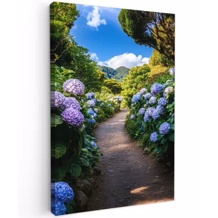 Hortsensia - Pad - Bloemen Tuinposter op houten frame 2 cm dik klein -3d