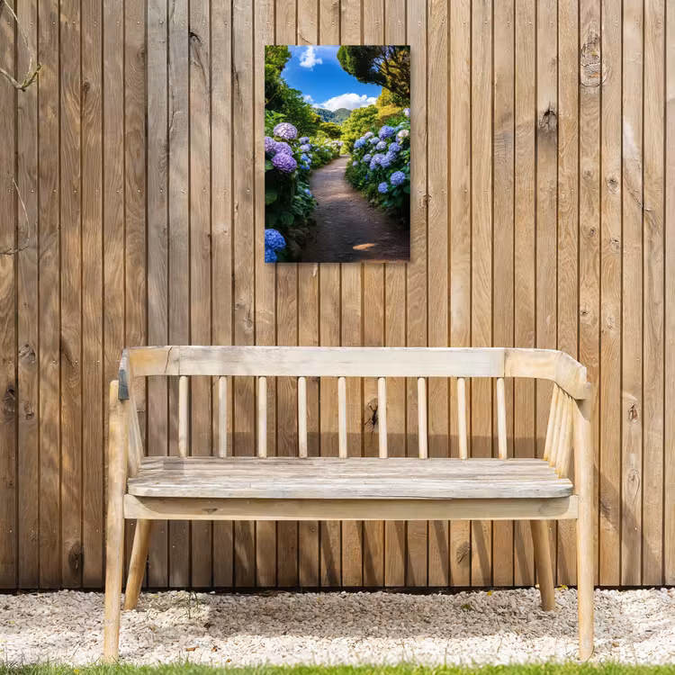 Hortsensia - Pad - Bloemen Tuinposter op houten frame 2 cm dik klein -sfeer4