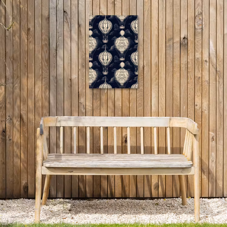 Luchtballonnen - Wolken - Patroon - Donkerblauw Tuinposter op houten frame 2 cm dik klein 841 -sfeer4