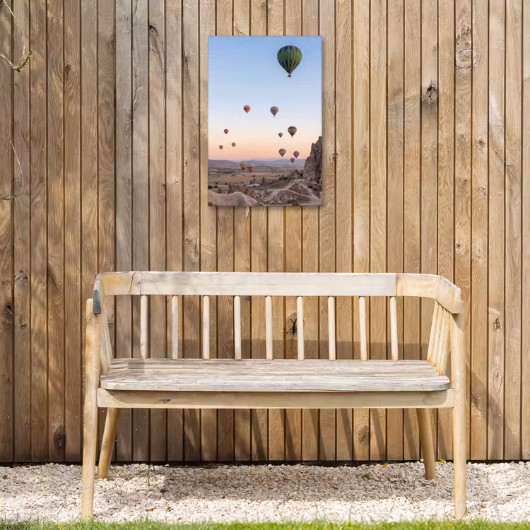 Luchtballonnen - Rotsen - Zonsopgang Tuinposter op houten frame 2 cm dik klein -sfeer4
