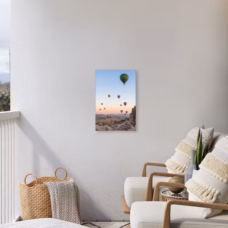 Luchtballonnen - Rotsen - Zonsopgang Tuinposter op houten frame 2 cm dik klein -sfeer1