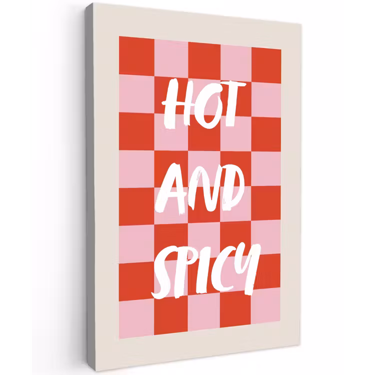 Hot - Spicy - Geruit - Rood Tuinposter op houten frame 2 cm dik klein -3d