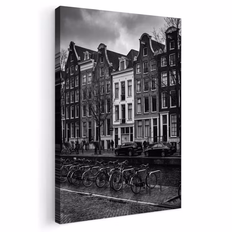 Huis - Gracht - Amsterdam - Architectuur - Zwart-wit Tuinposter op houten frame 2 cm dik klein -3d