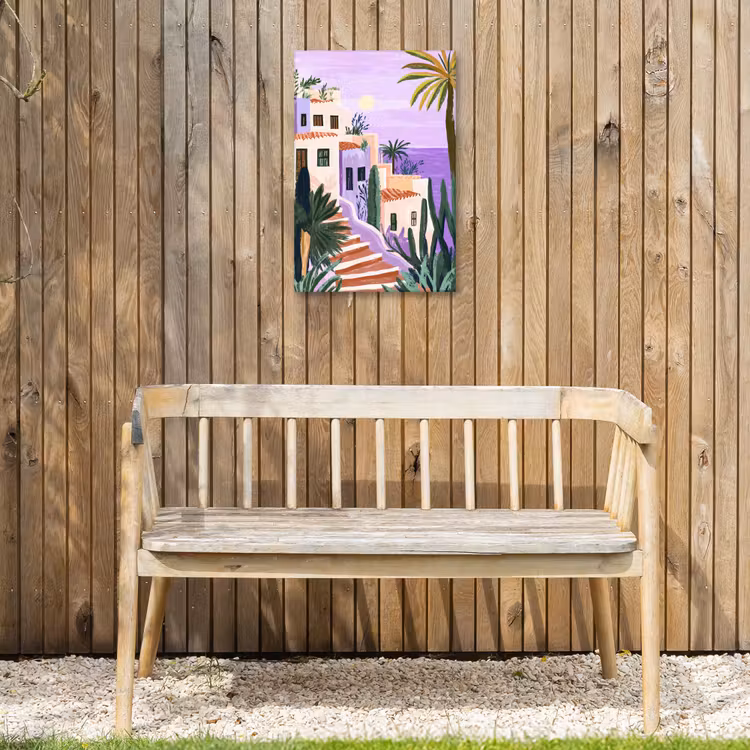 Huizen - Minimalistisch - Palmbomen - Kust Tuinposter op houten frame 2 cm dik klein -sfeer4