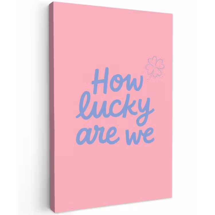 How lucky are we - Klavervier - Roze - Blauw Tuinposter op houten frame 2 cm dik klein -3d