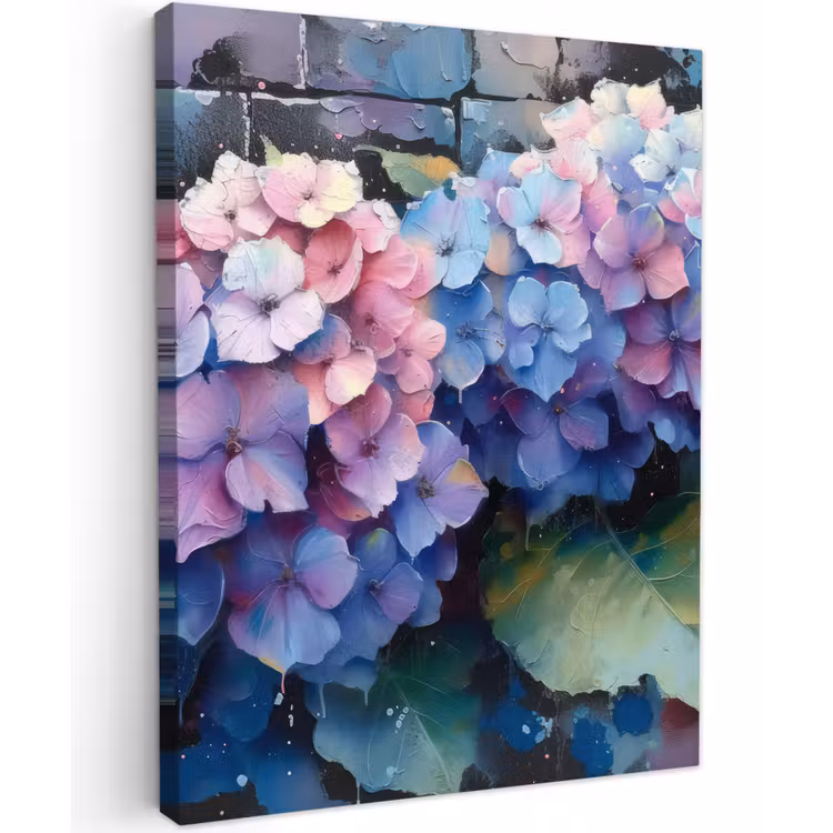 Hortensia's in Pastelkleuren Tuinposter op houten frame 2 cm dik klein -3d