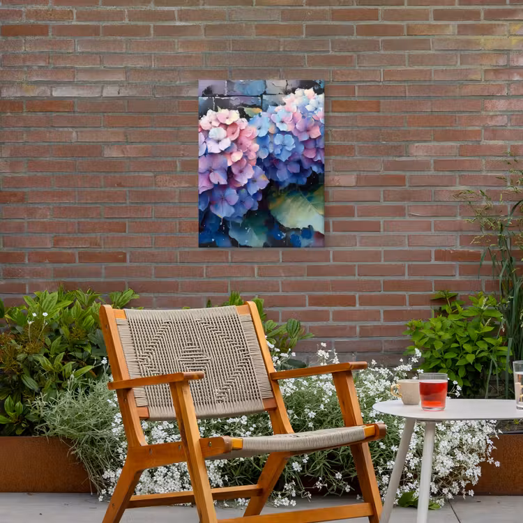 Hortensia's in Pastelkleuren Tuinposter op houten frame 2 cm dik klein -sfeer3