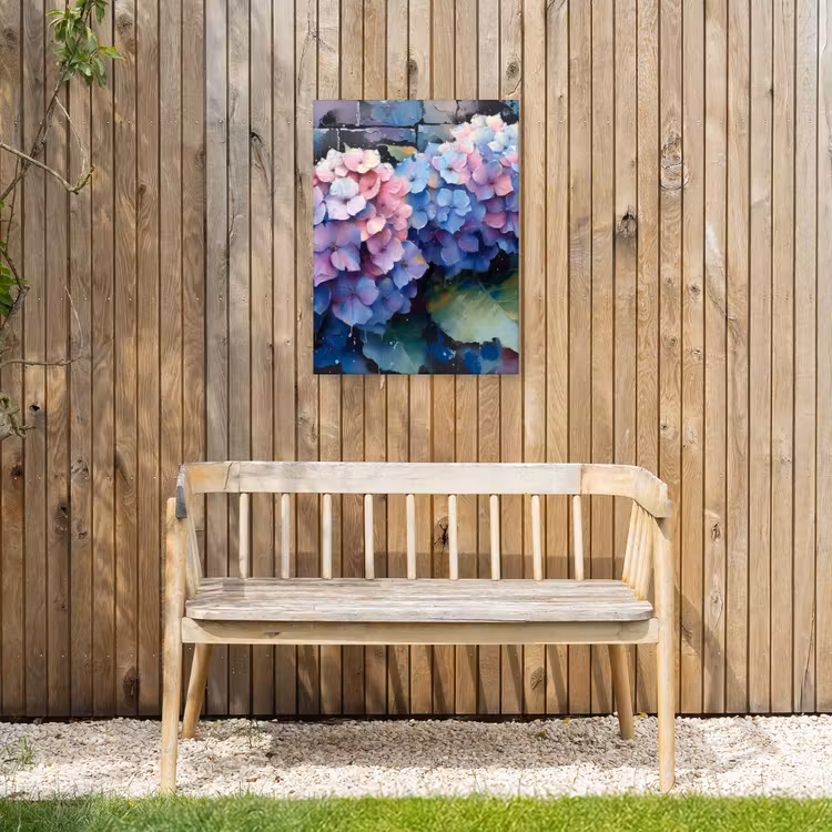 Hortensia's in Pastelkleuren Tuinposter op houten frame 2 cm dik klein -sfeer4